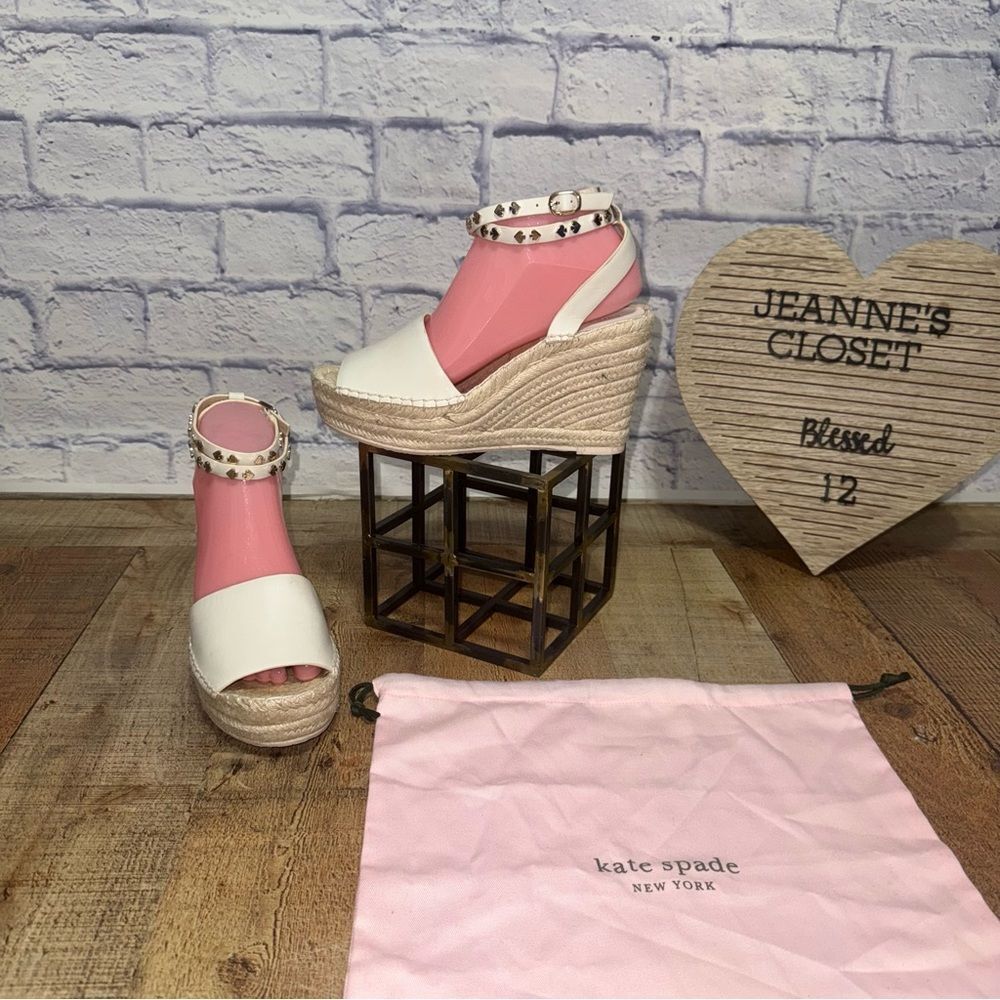 Kate Spade Cream Leather Frenchy Wedge Sandals 7.5 B